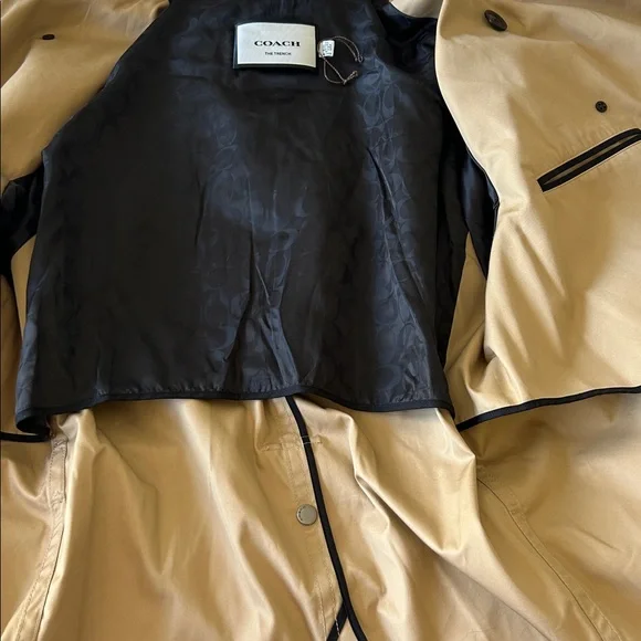 NWT COACH Men’s Trench Coat Khaki Beige Color Size XXL Leather details - Picture 10 of 16